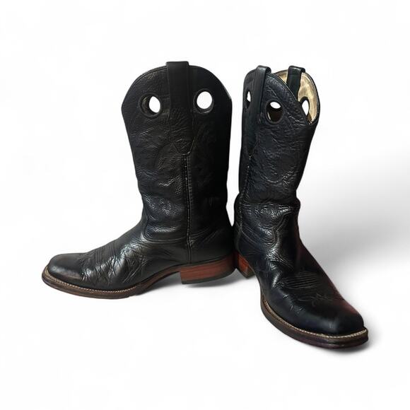 Los Altos Black Square Toe Western Rodeo Cowboy Boots Genuine Leather Sz 10 EE - Picture 3 of 9